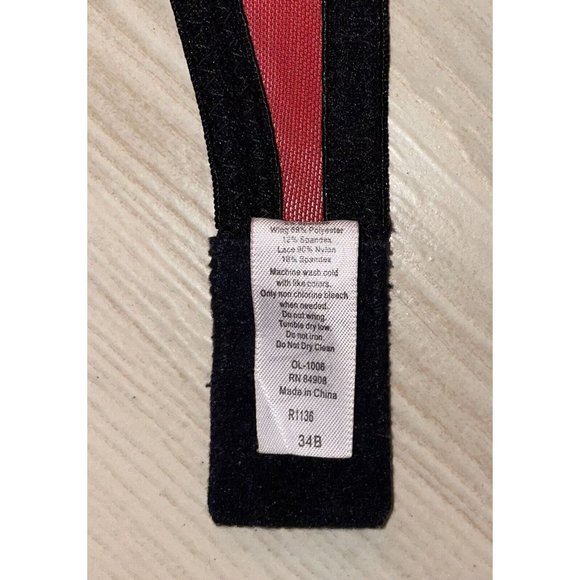 Jezebel R1136 Lined Bra Underwire Micro Dot Lave Trim Womens 34B Red Black - Picture 7 of 7